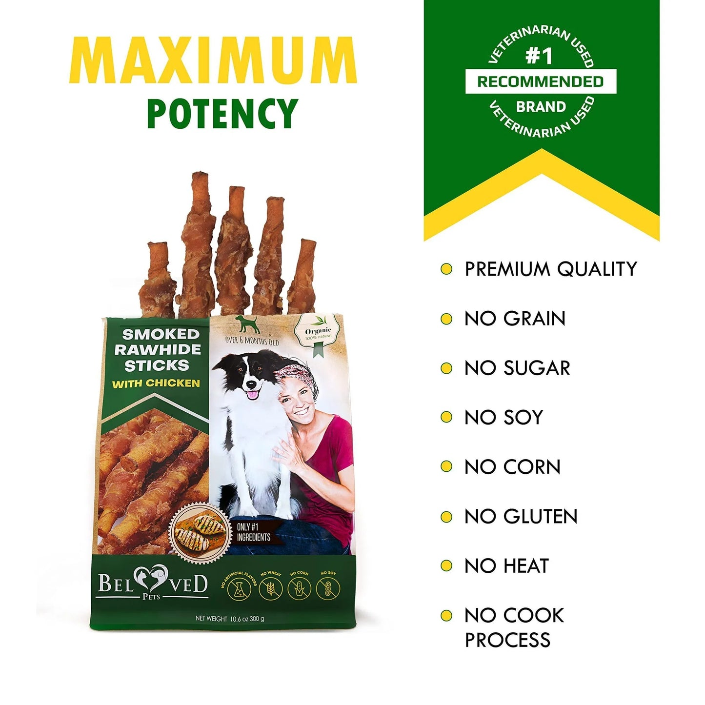 Smoked Rawhide Sticks Wrapped with Chicken