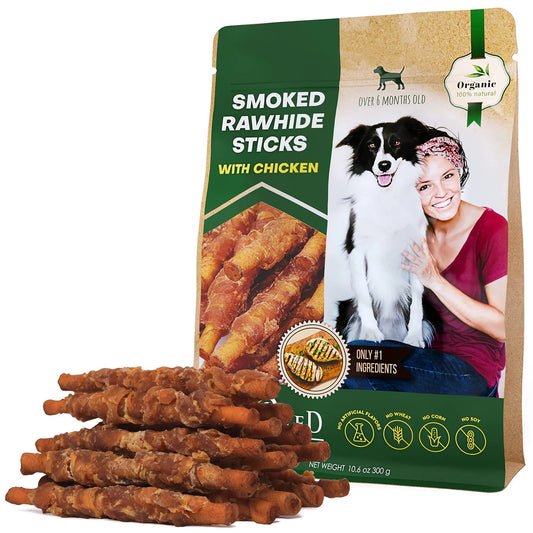 Smoked Rawhide Sticks Wrapped with Chicken