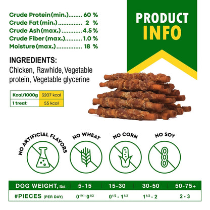 Smoked Rawhide Sticks Wrapped with Chicken